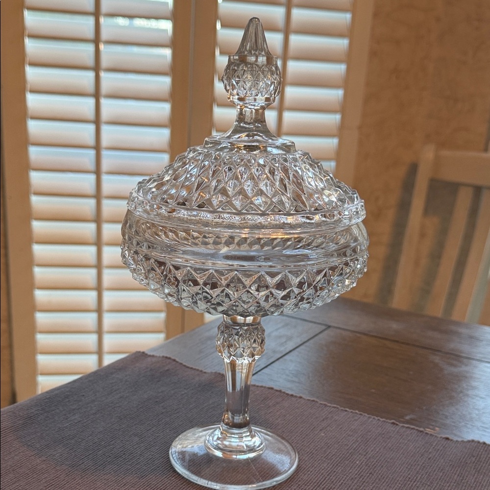 Indiana Glass Diamond Point Clear Glass Candy Dish with Lid